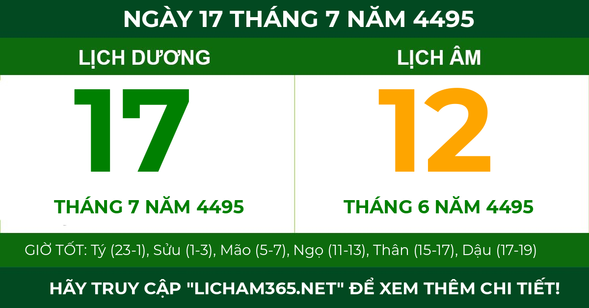 lịch âm ngày 17 tháng 7 năm 4495