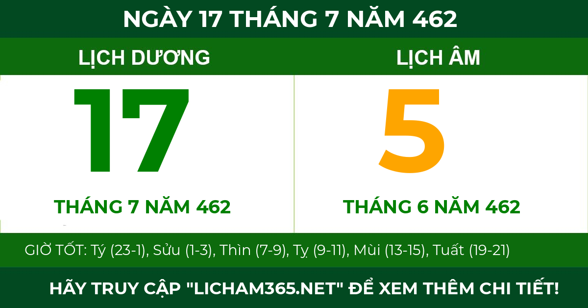 lịch âm ngày 17 tháng 7 năm 462