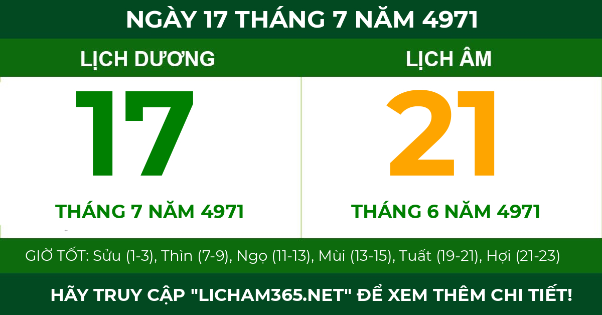 lịch âm ngày 17 tháng 7 năm 4971