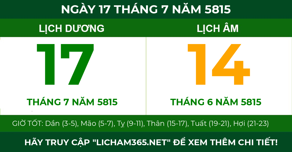 lịch âm ngày 17 tháng 7 năm 5815