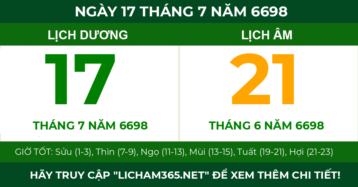 lịch âm ngày 17 tháng 7 năm 6698