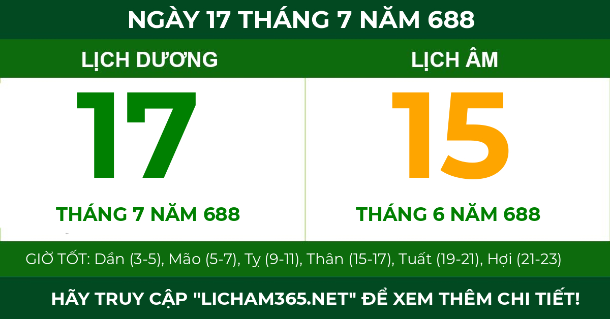 lịch âm ngày 17 tháng 7 năm 688
