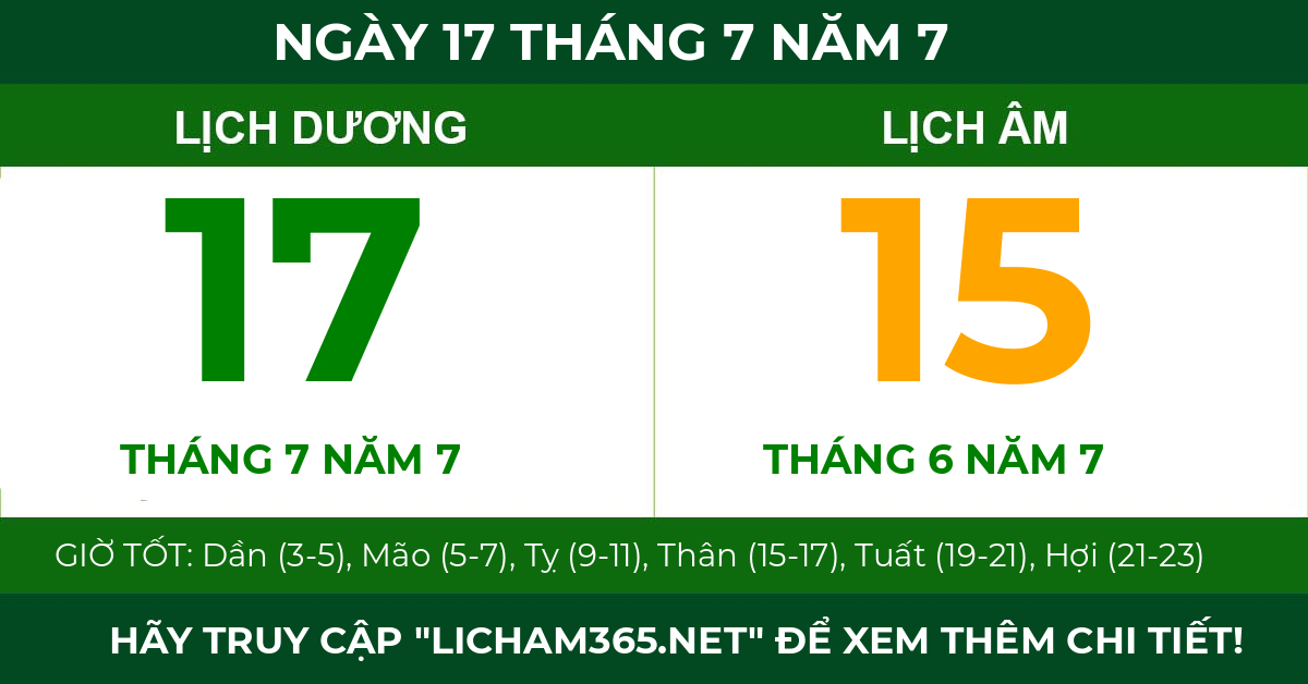 lịch âm ngày 17 tháng 7 năm 7