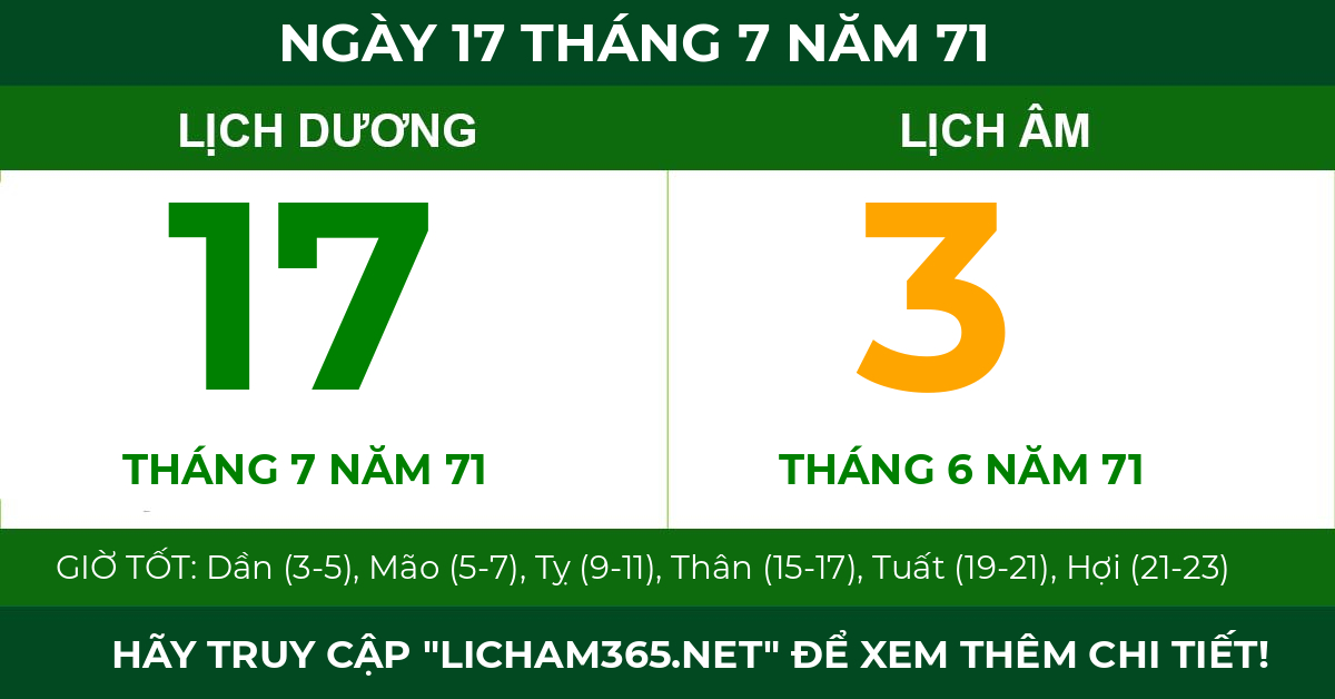lịch âm ngày 17 tháng 7 năm 71