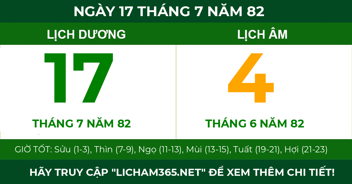 lịch âm ngày 17 tháng 7 năm 82