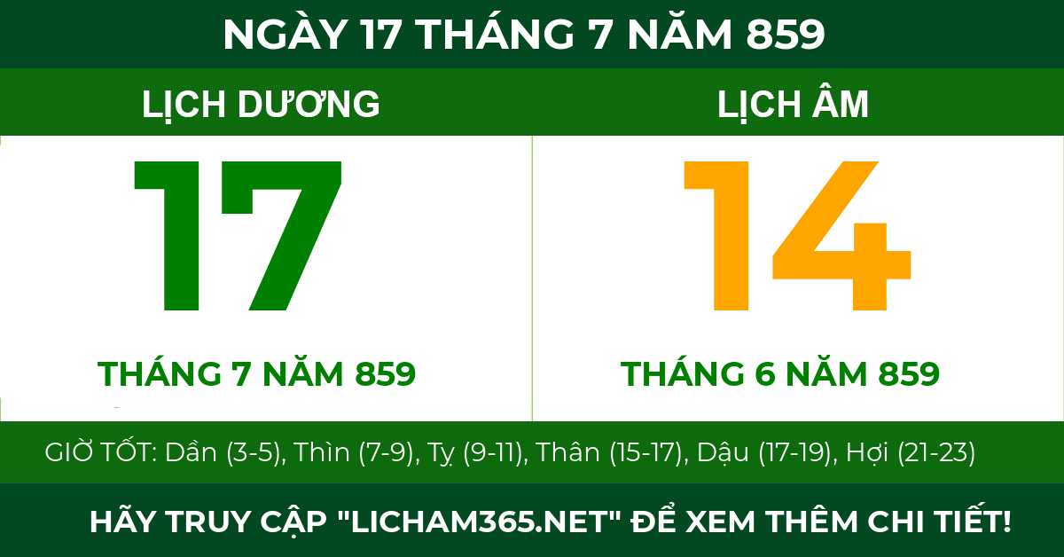 lịch âm ngày 17 tháng 7 năm 859