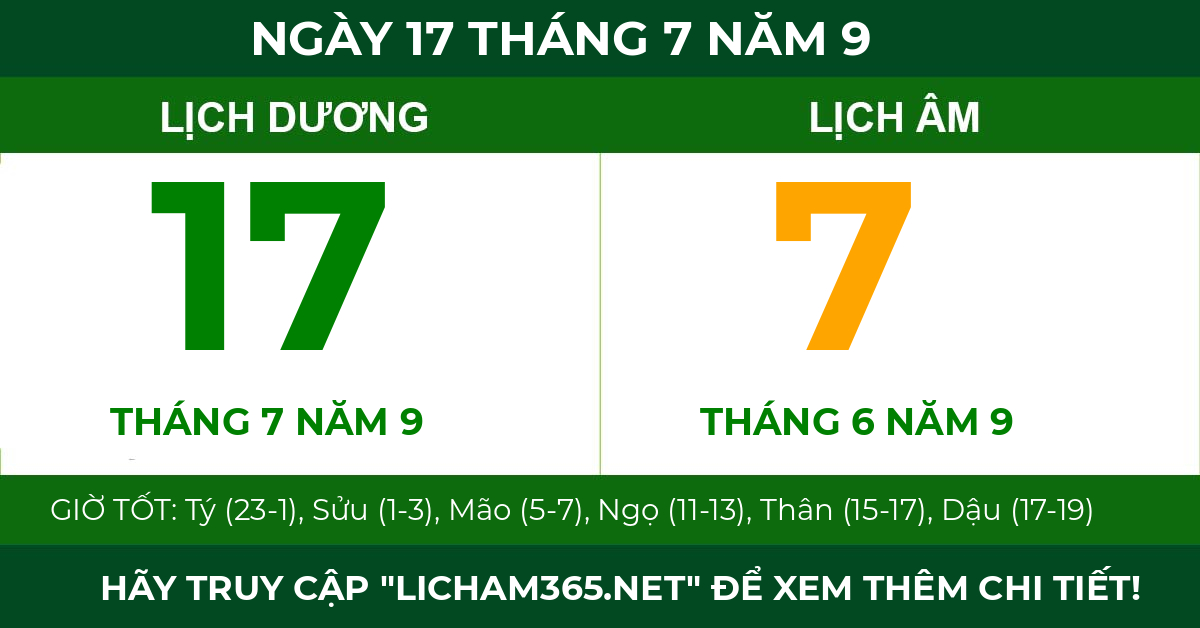 lịch âm ngày 17 tháng 7 năm 9