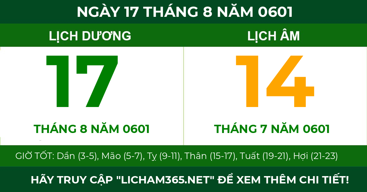 lịch âm ngày 17 tháng 8 năm 0601
