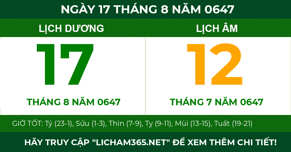 lịch âm ngày 17 tháng 8 năm 0647