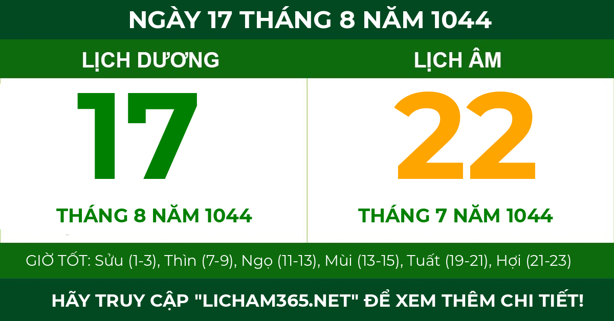 lịch âm ngày 17 tháng 8 năm 1044