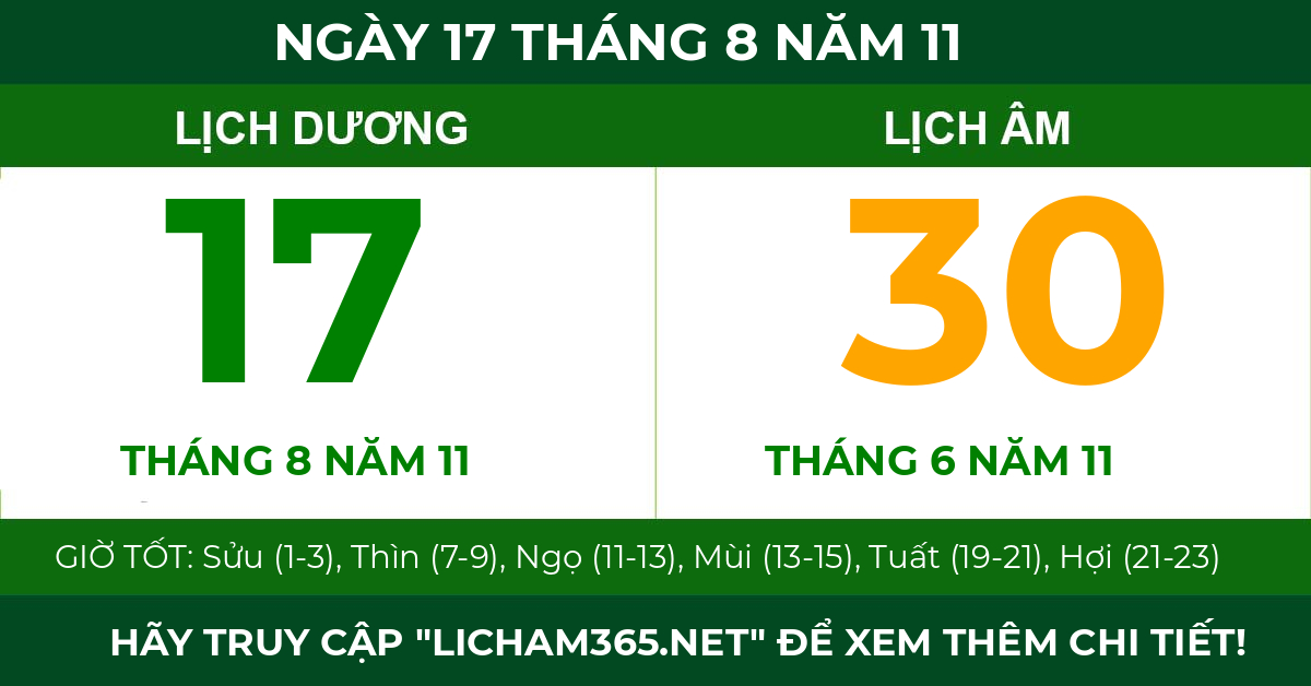 lịch âm ngày 17 tháng 8 năm 11