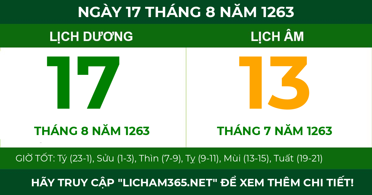 lịch âm ngày 17 tháng 8 năm 1263