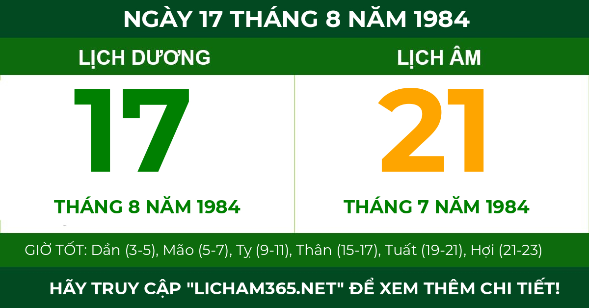 lịch âm ngày 17 tháng 8 năm 1984