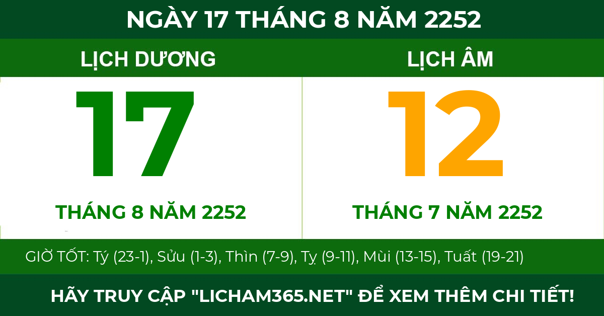 lịch âm ngày 17 tháng 8 năm 2252