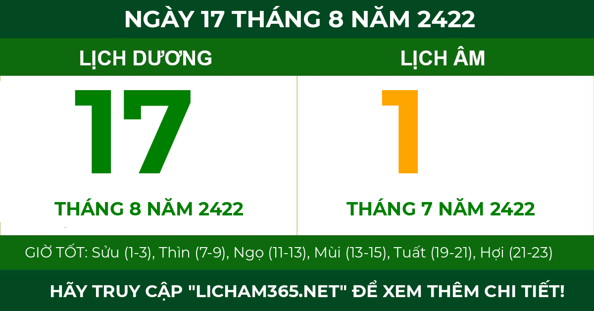 lịch âm ngày 17 tháng 8 năm 2422
