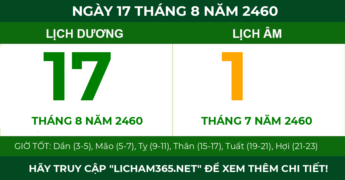 lịch âm ngày 17 tháng 8 năm 2460