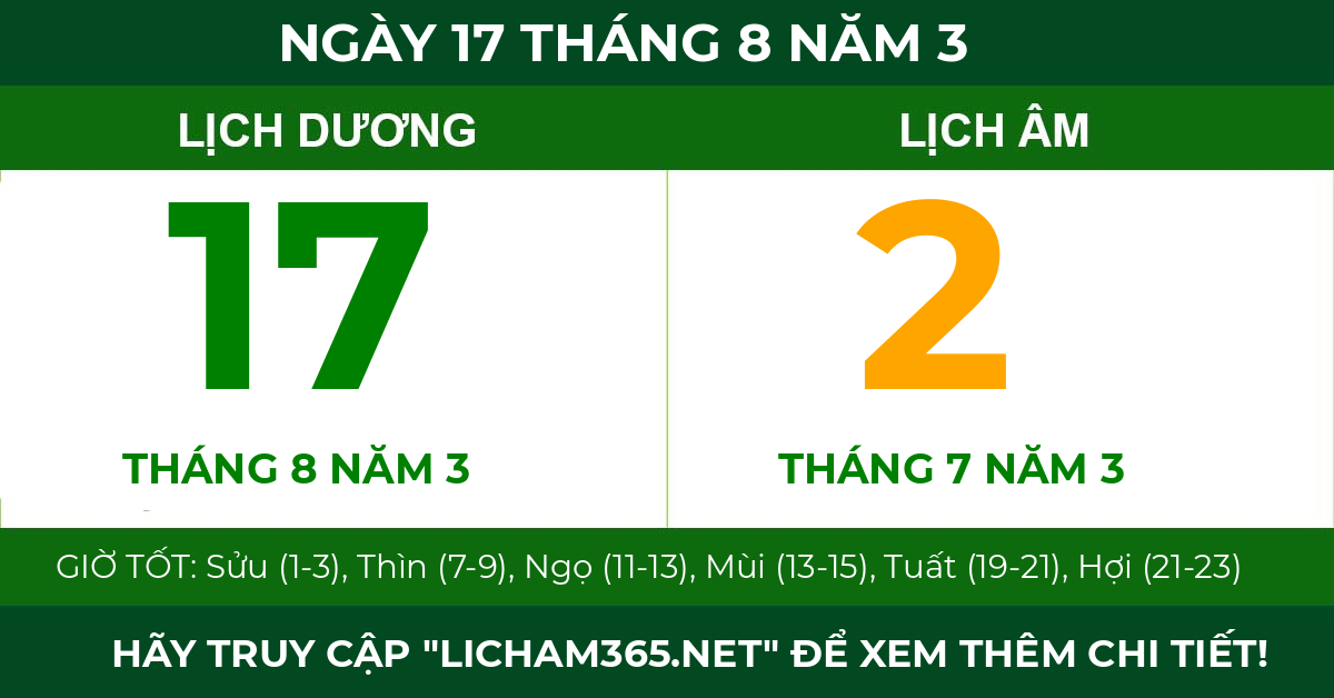 lịch âm ngày 17 tháng 8 năm 3