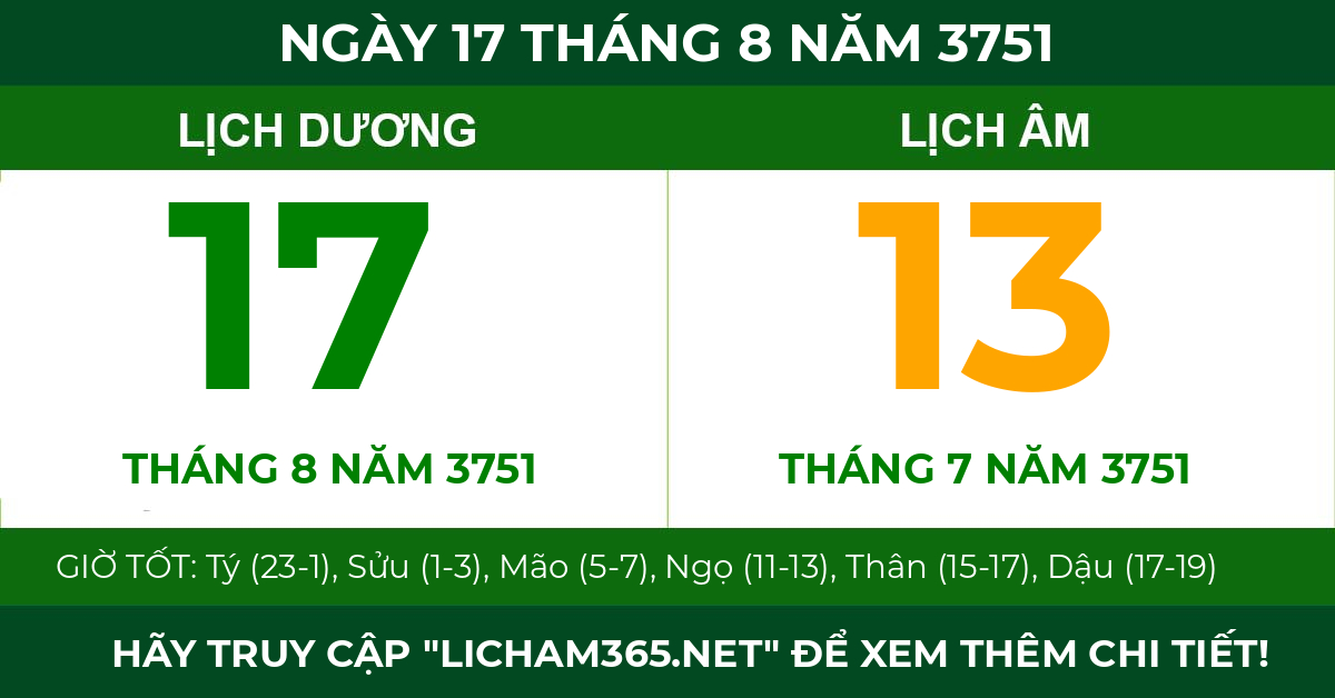 lịch âm ngày 17 tháng 8 năm 3751