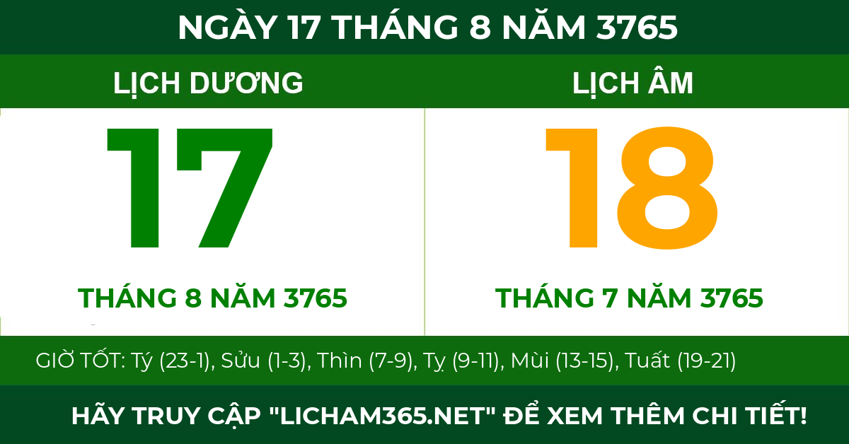 lịch âm ngày 17 tháng 8 năm 3765