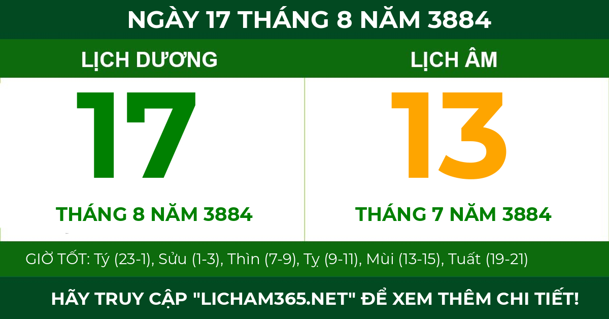 lịch âm ngày 17 tháng 8 năm 3884