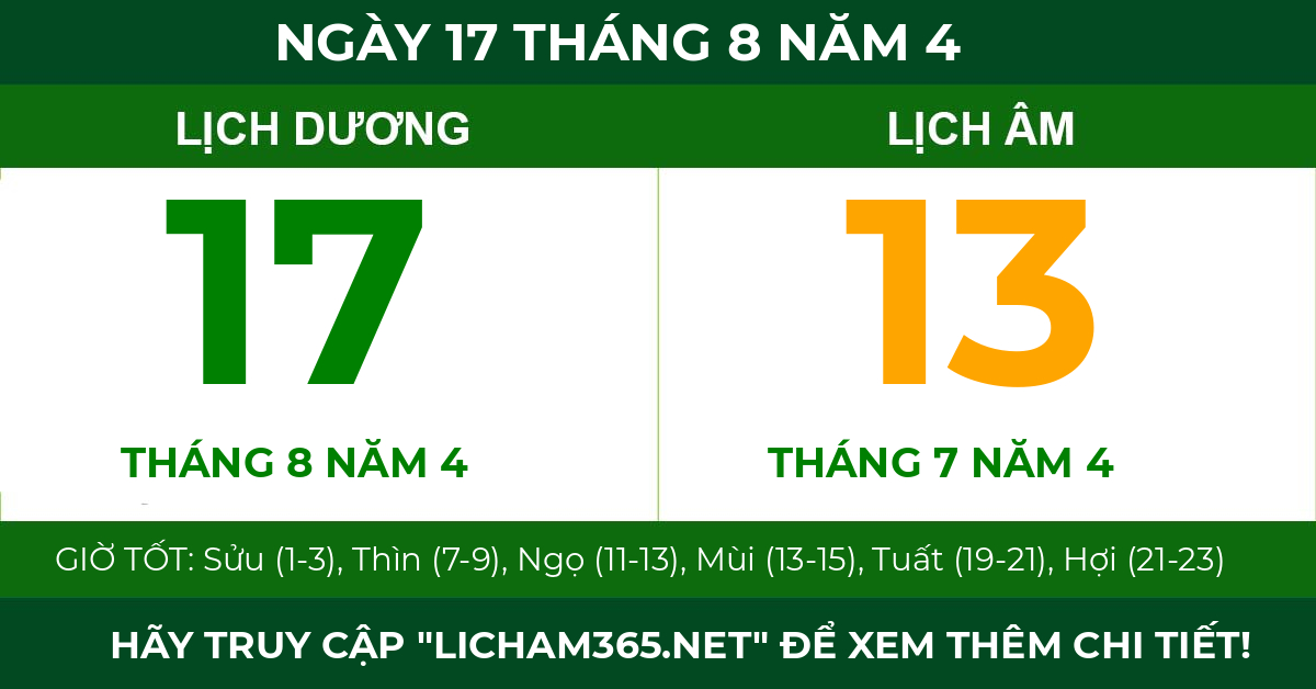 lịch âm ngày 17 tháng 8 năm 4