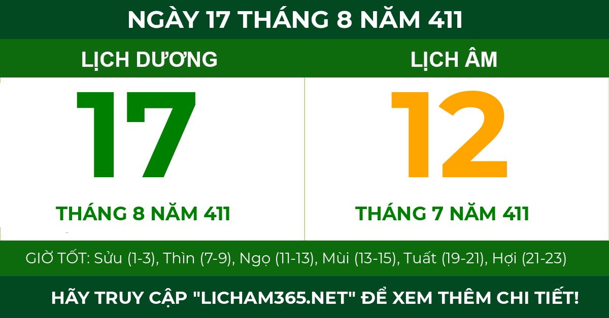 lịch âm ngày 17 tháng 8 năm 411