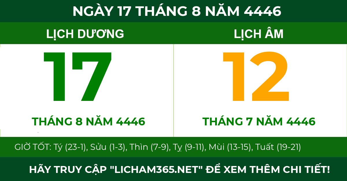 lịch âm ngày 17 tháng 8 năm 4446