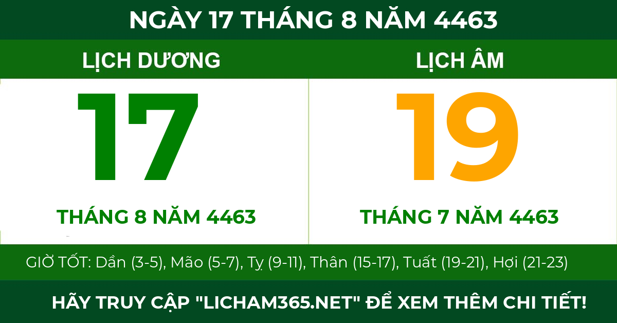 lịch âm ngày 17 tháng 8 năm 4463