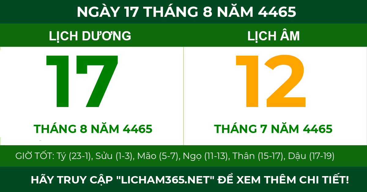 lịch âm ngày 17 tháng 8 năm 4465