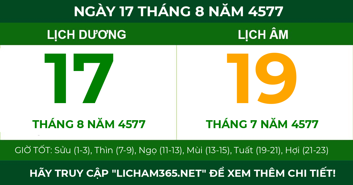 lịch âm ngày 17 tháng 8 năm 4577