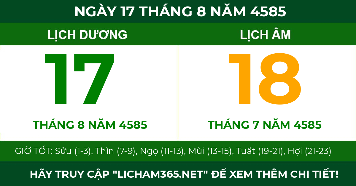 lịch âm ngày 17 tháng 8 năm 4585