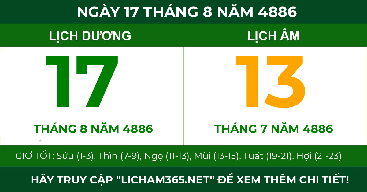 lịch âm ngày 17 tháng 8 năm 4886
