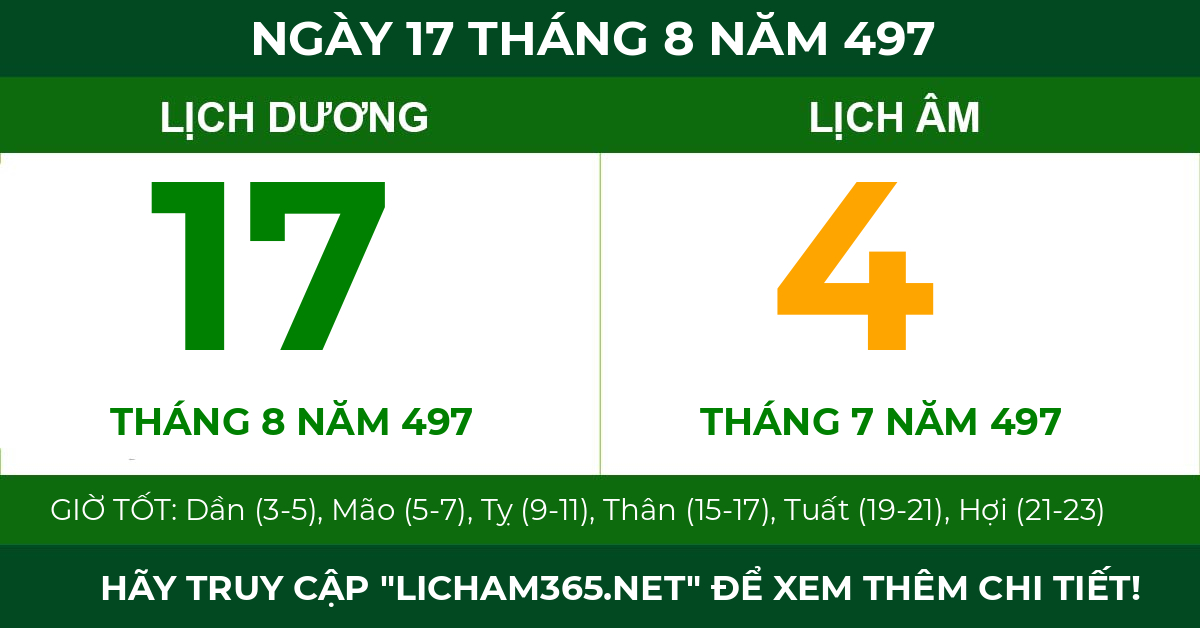 lịch âm ngày 17 tháng 8 năm 497