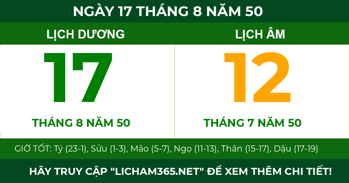 lịch âm ngày 17 tháng 8 năm 50