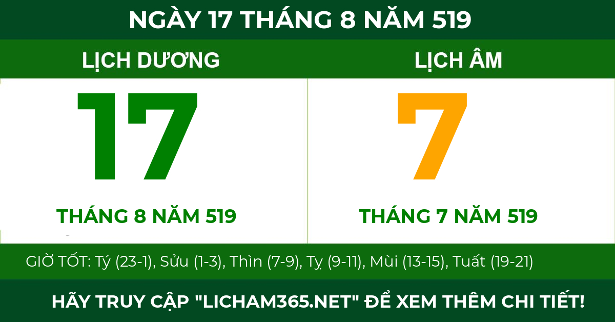 lịch âm ngày 17 tháng 8 năm 519