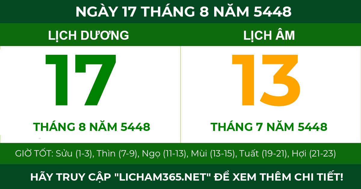 lịch âm ngày 17 tháng 8 năm 5448