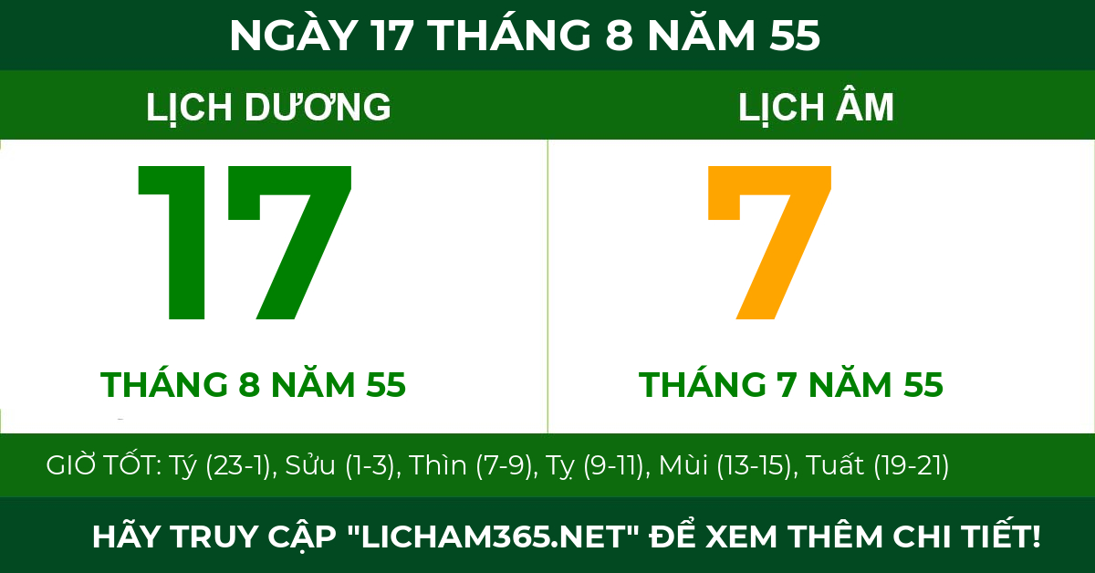 lịch âm ngày 17 tháng 8 năm 55