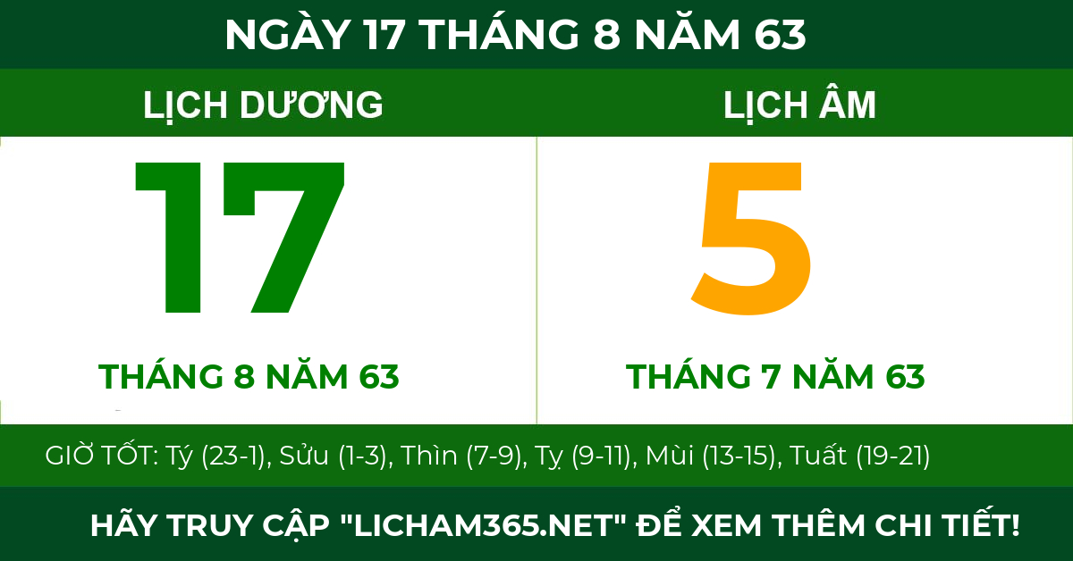 lịch âm ngày 17 tháng 8 năm 63