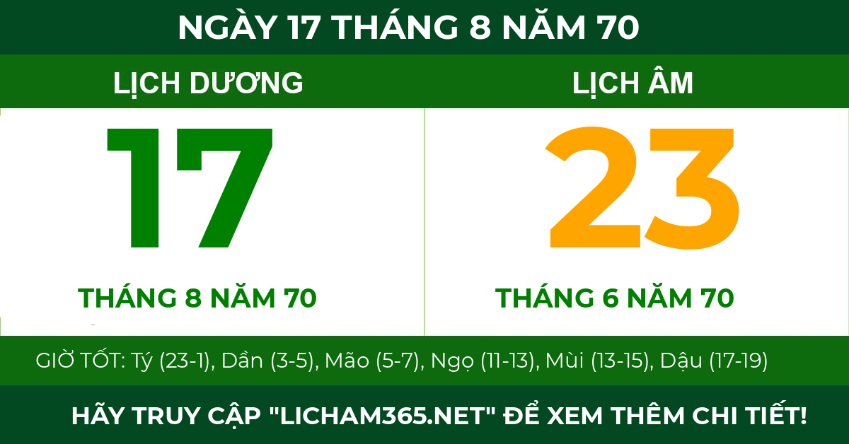 lịch âm ngày 17 tháng 8 năm 70