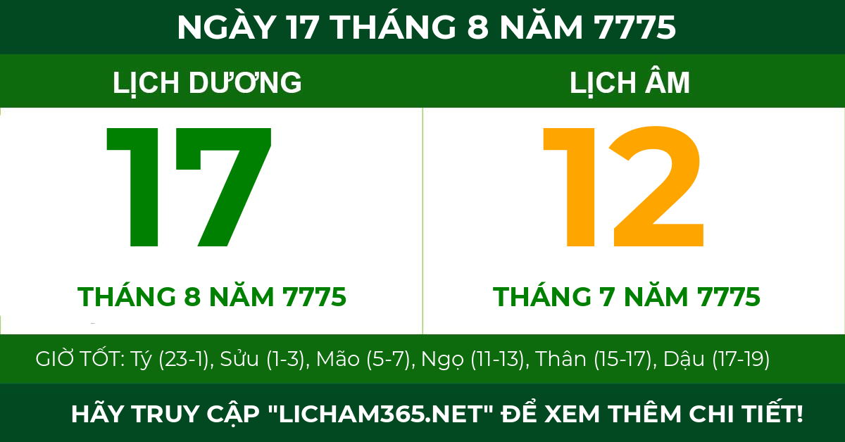 lịch âm ngày 17 tháng 8 năm 7775