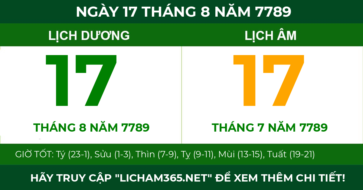 lịch âm ngày 17 tháng 8 năm 7789