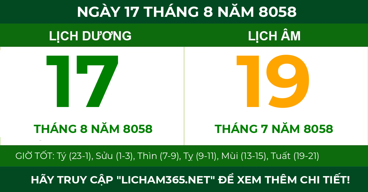 lịch âm ngày 17 tháng 8 năm 8058