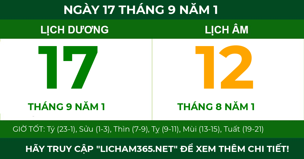 lịch âm ngày 17 tháng 9 năm 1