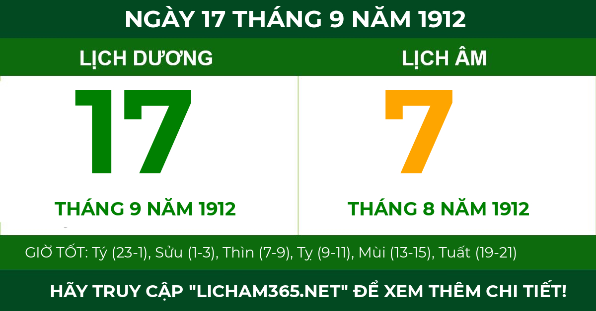 lịch âm ngày 17 tháng 9 năm 1912