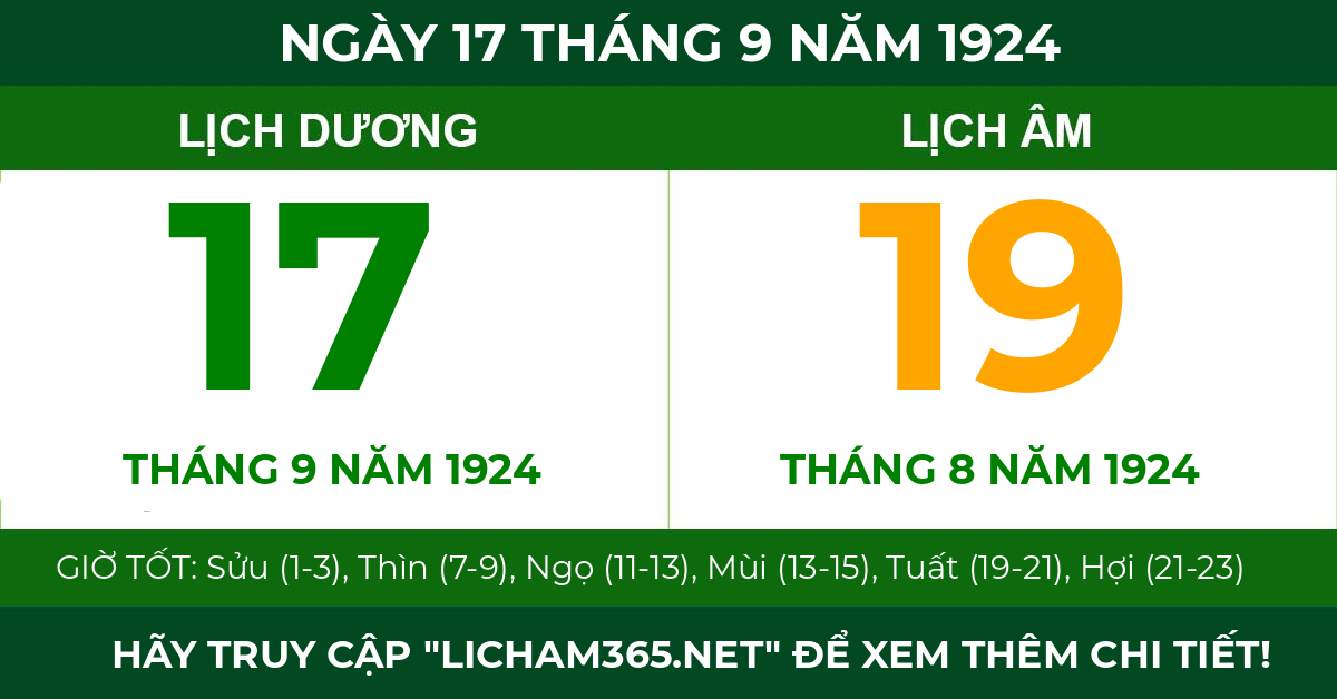 lịch âm ngày 17 tháng 9 năm 1924