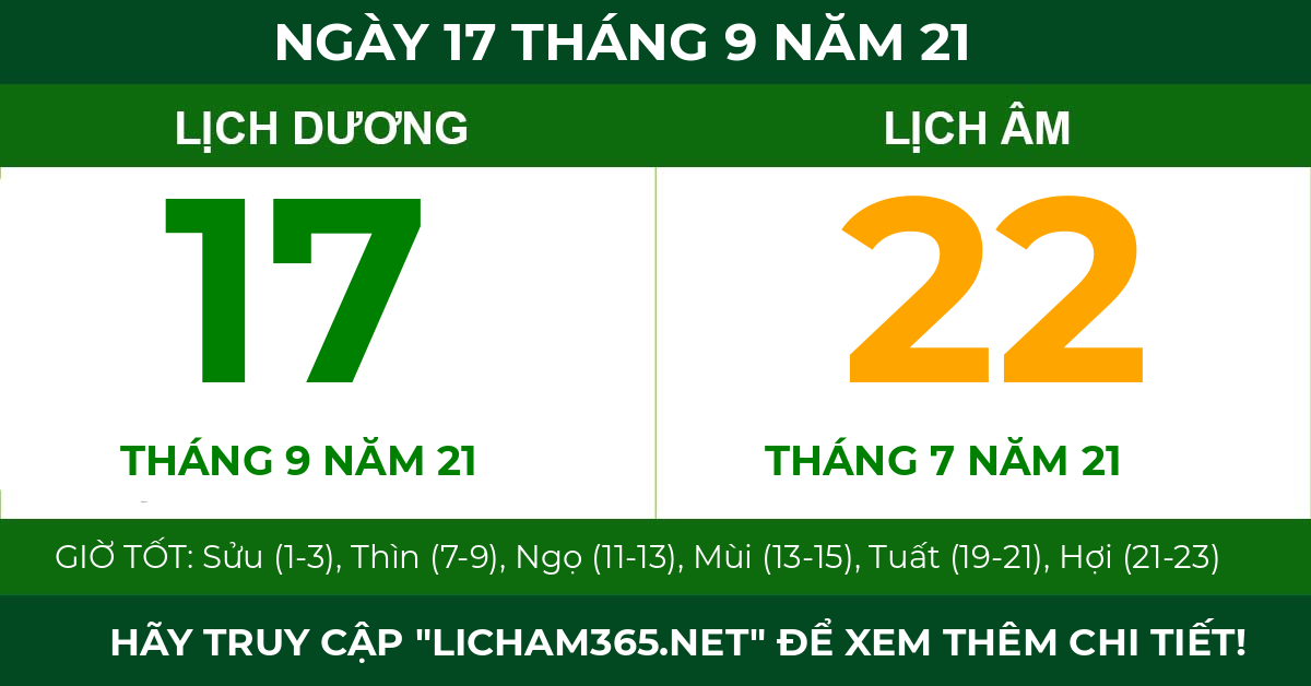 lịch âm ngày 17 tháng 9 năm 21