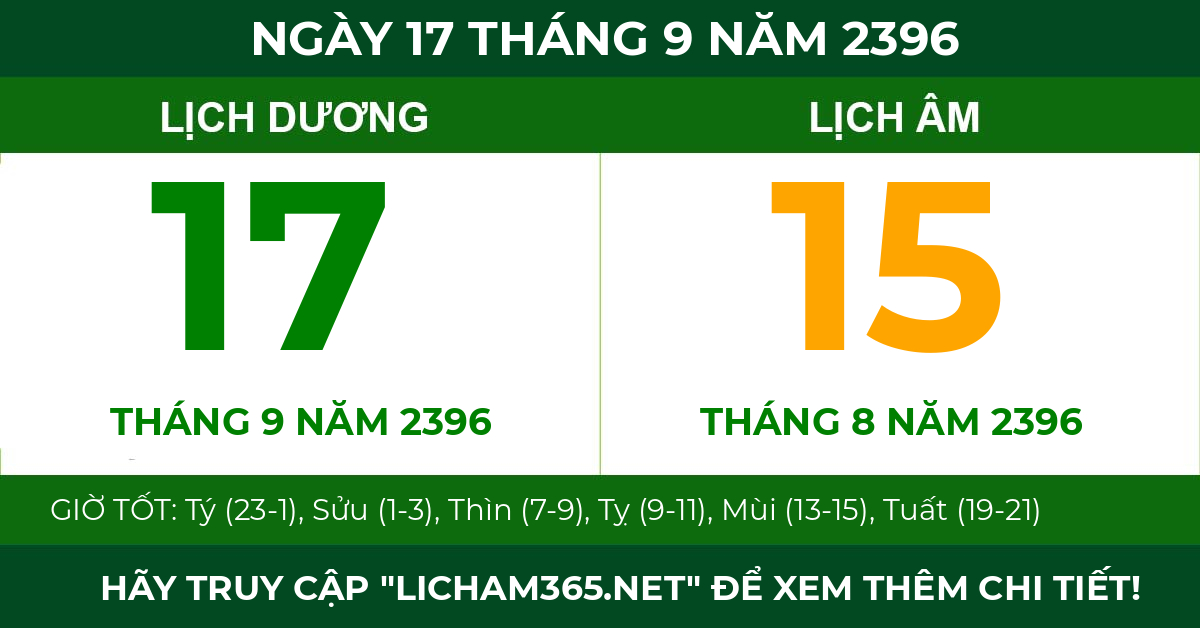 lịch âm ngày 17 tháng 9 năm 2396