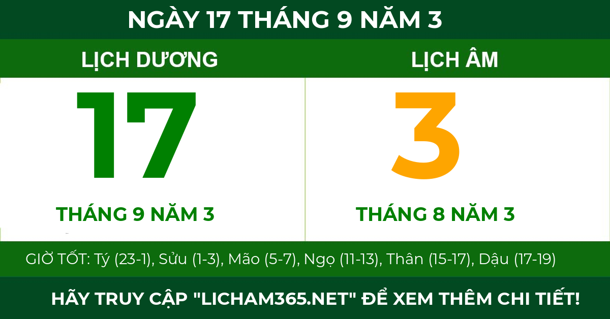 lịch âm ngày 17 tháng 9 năm 3