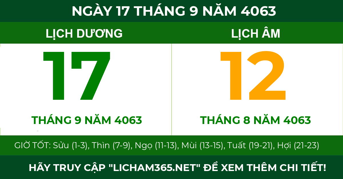 lịch âm ngày 17 tháng 9 năm 4063