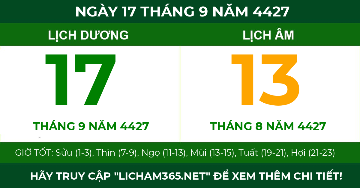 lịch âm ngày 17 tháng 9 năm 4427